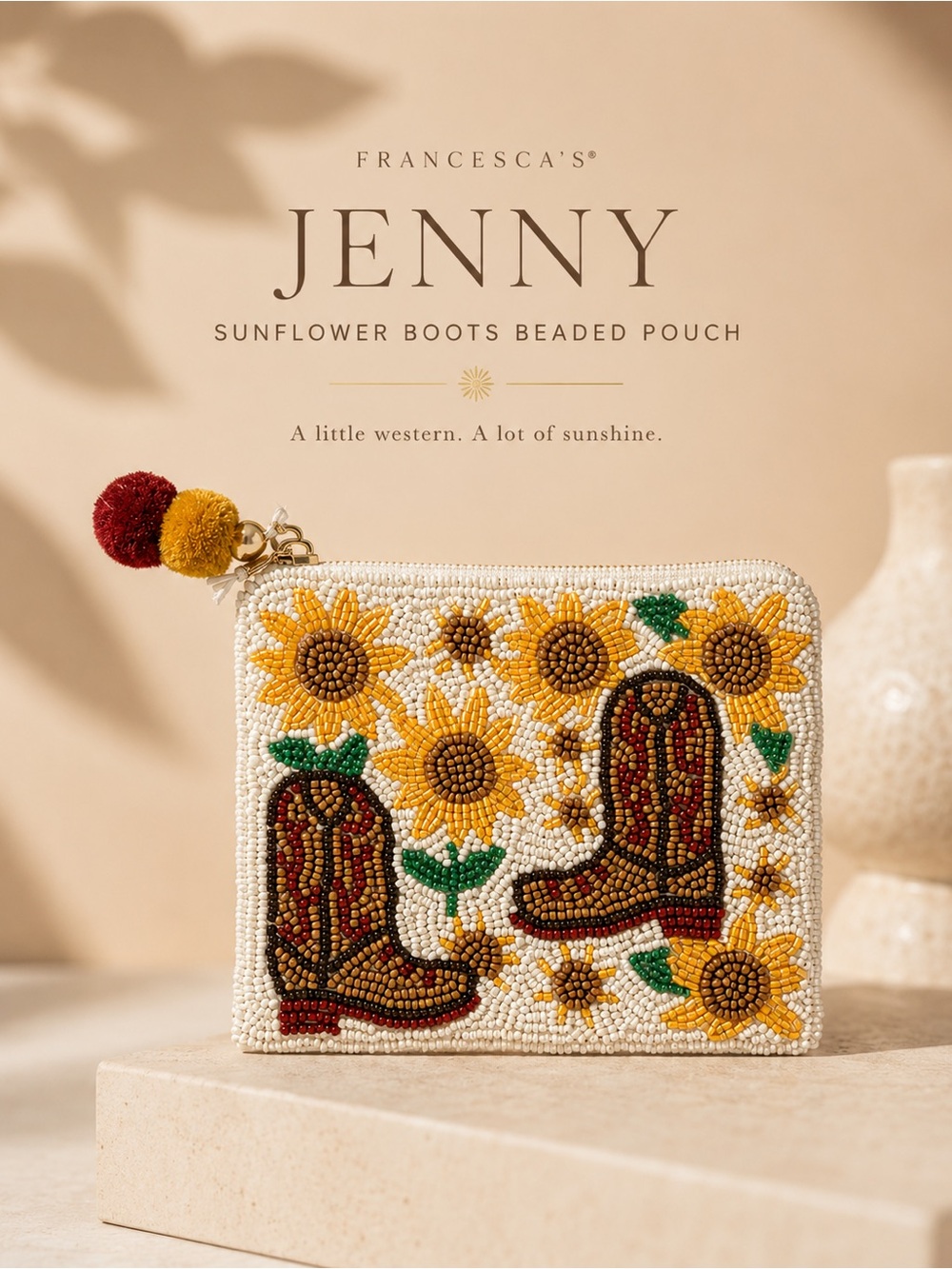 Francesca's Jenny Sunflower Boots Beaded Pouch Beaded Cowboy